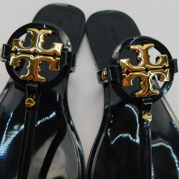 Tory Burch Mini Miller Jelly Thong Sandals Black with Gold Logo Size 9 - Picture 7 of 8